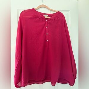 LOFT Women's Bright Magenta Button Henley Blouse